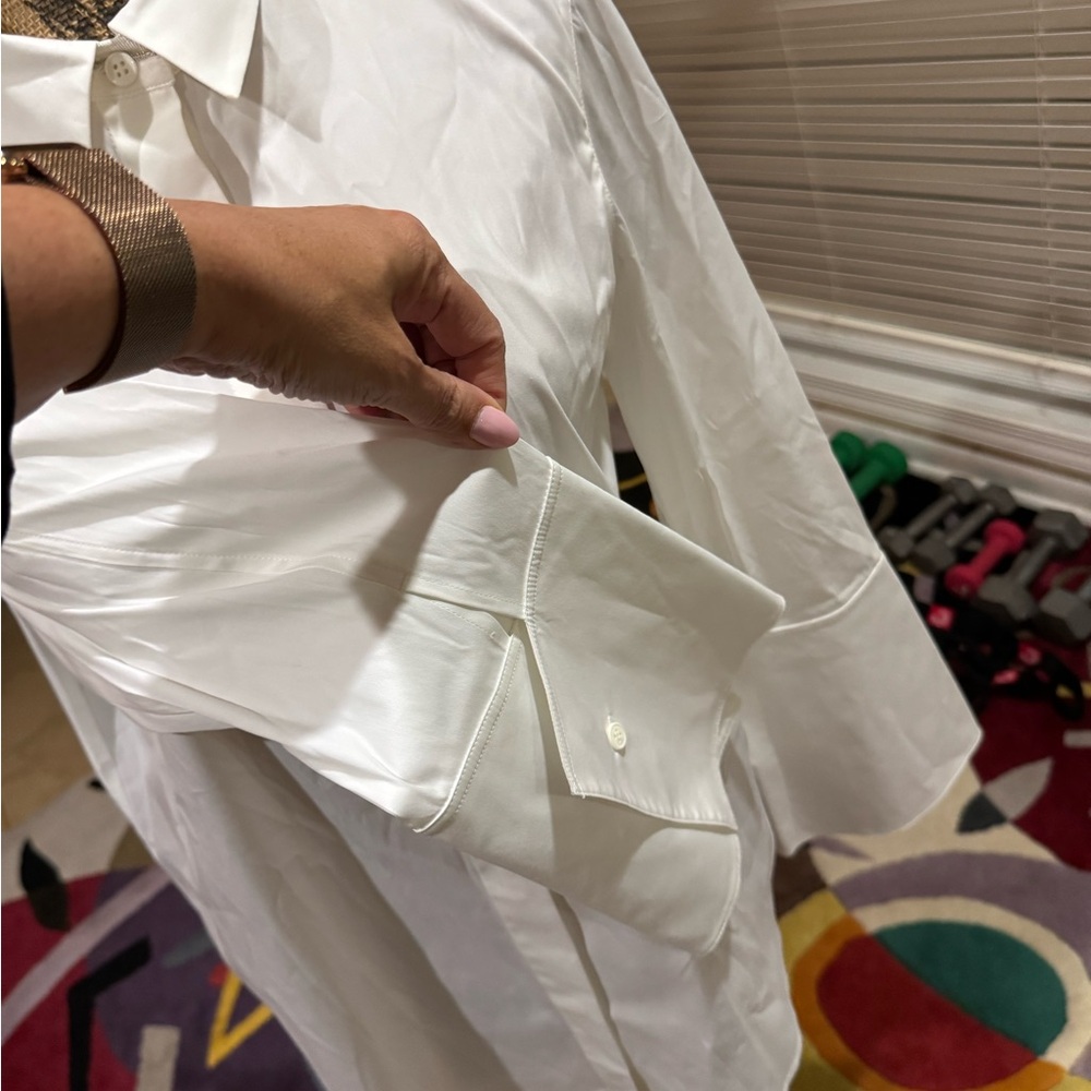 Lafayette 148 New York Crisp White cotton / spandex Button Down Shirt sz 10 - Picture 3 of 13